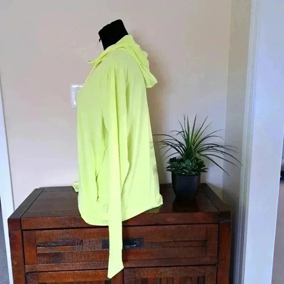 ❤️ Head Hoodie Cool Down Lightweight Large Bright Yellow Stretch Zip Active Top - Picture 5 of 15